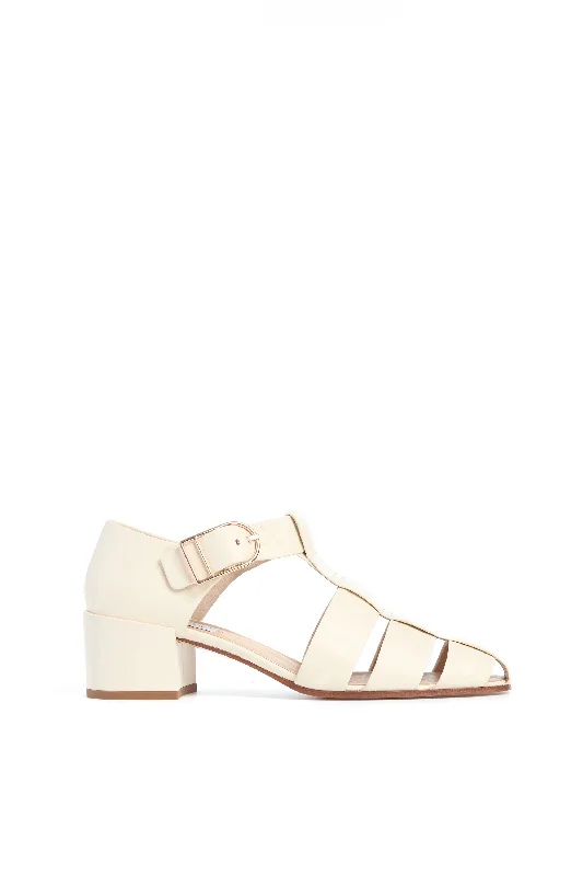 Hot Trends Lyle Block Heel Pump in Cream Nappa Leather