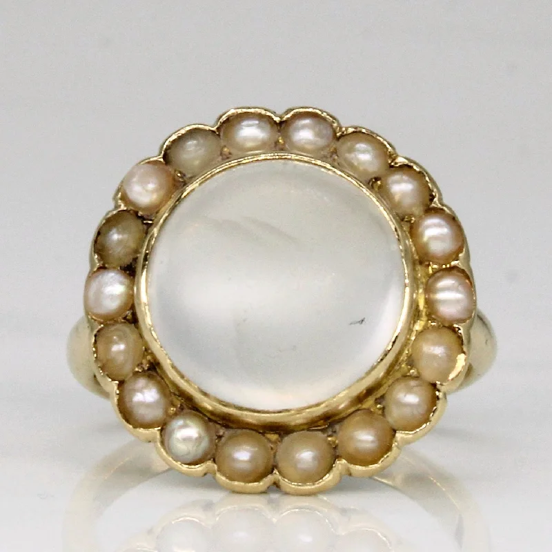 Bold And Beautiful Jewelry Now At Irresistible Prices Circa 1920s Moonstone & Pearl Cocktail Ring | 2.80ct | SZ 3 |