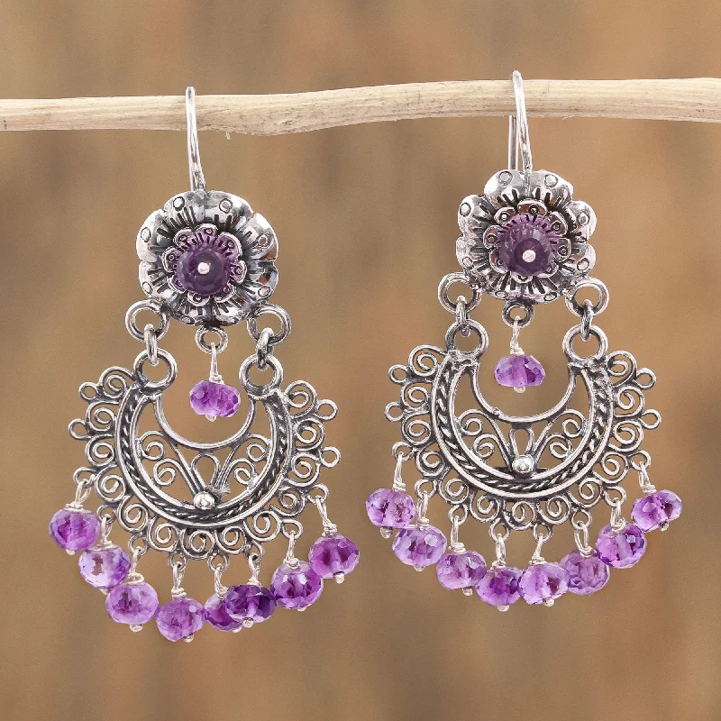 Sparkle For Less – Shop Our Limited-Time Jewelry Deals Blooming Elegance Amethyst Silver Chandelier Earrings