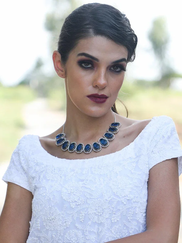Trending Jewelry Styles Now At Limited-Time Discounts Odette Women Dark Blue Oval Choker Necklace Set Trending Jewelry Styles Now At Limited-Time Discounts Odette Women Dark Blue Oval Choker Necklace Set