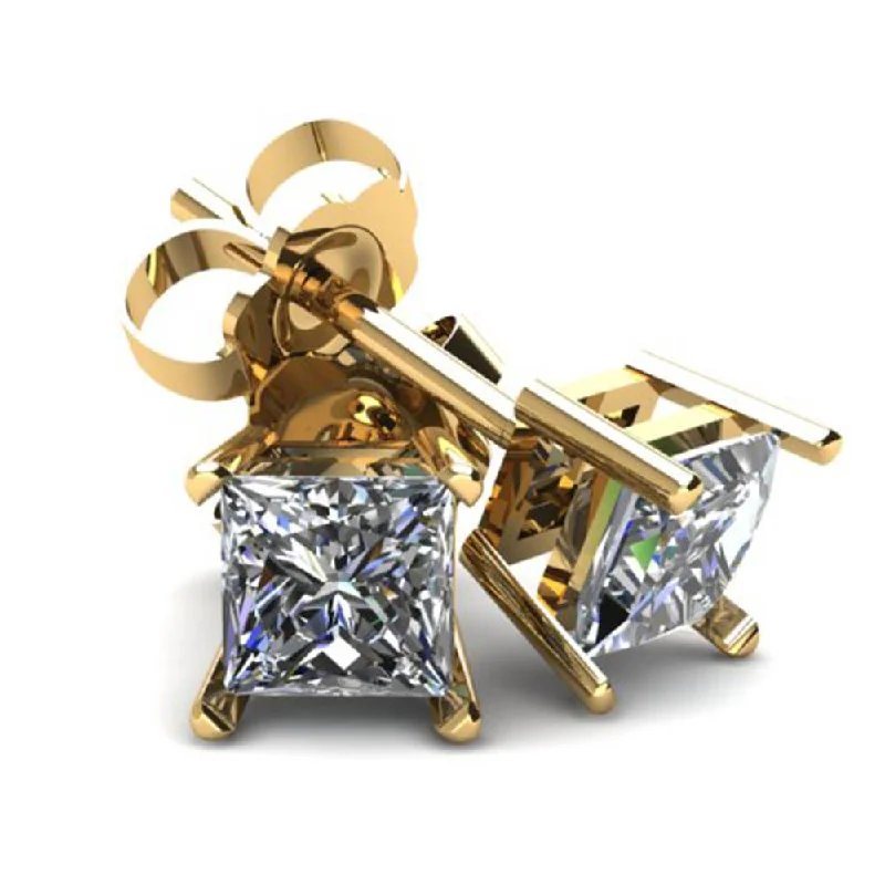 Exclusive Jewelry Discounts – Shop Now For Savings 1.00Ct Square Princess Cut Natural Diamond Stud Earrings in 14K Gold Basket Setting