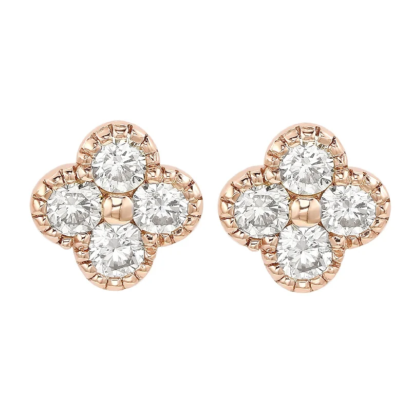 Premium Jewelry, Premium Discounts – Act Fast Suzy Levian 14K Rose Gold 2/5 CTTW Diamond Clover Stud Earrings