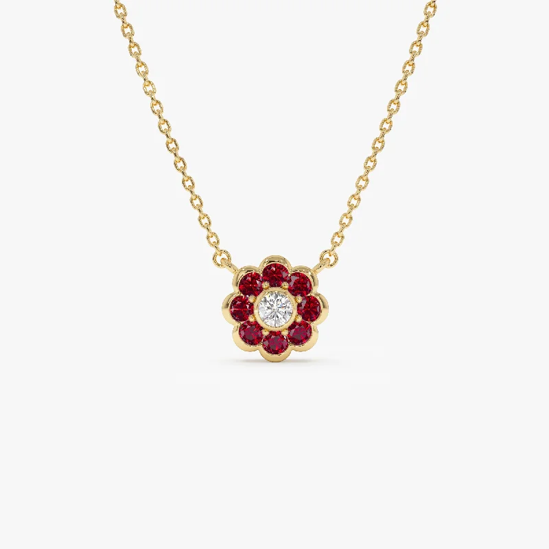 Shop Jewelry That Shines Without The High Price 14K Bezel Setting Ruby Flower Diamond Necklace