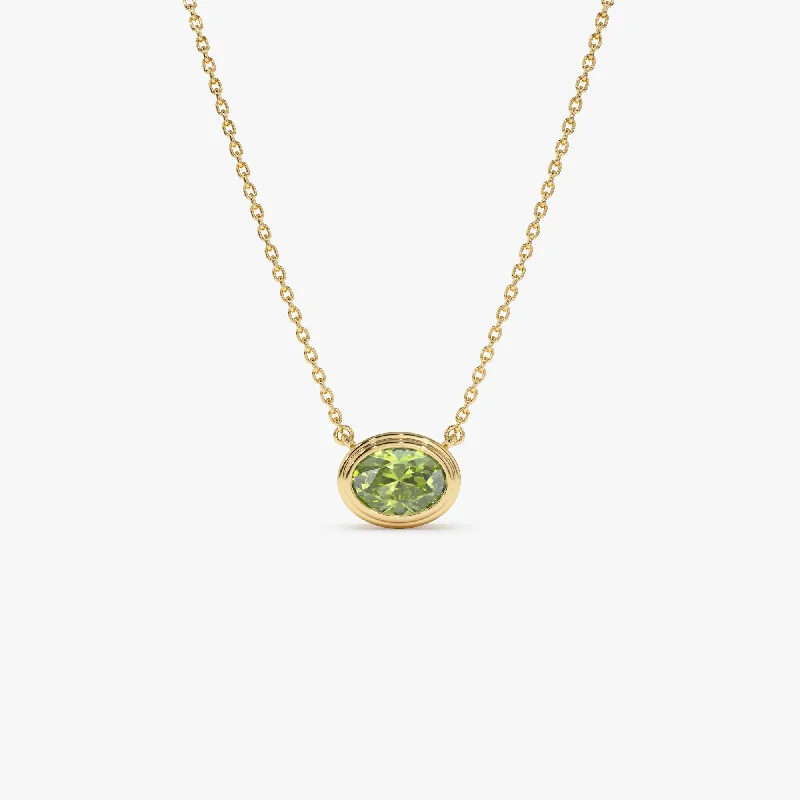 Grab Your Favorite Jewelry At The Lowest Prices 14K Gold Oval Shape Bezel Set Peridot Necklace