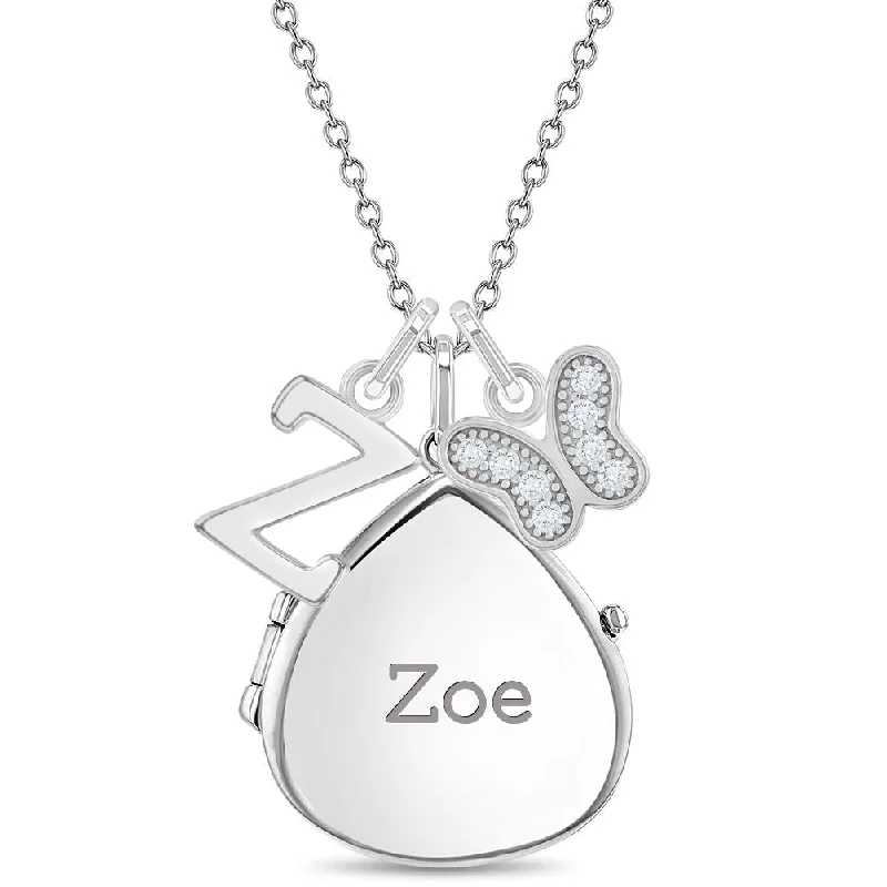 Special Deals On Handcrafted And Designer Jewelry Fluttering Butterfly Kids / Children's / Girls Pear Pendant/Necklace With Charms - Sterling Silver