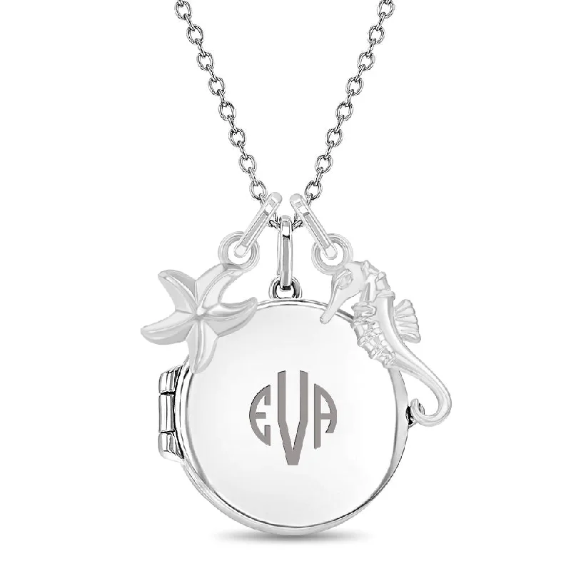 Chic And Stylish Jewelry At Exclusive Prices Nautical Sea Life Kids / Teen Round Pendant/Necklace With Charms - Sterling Silver