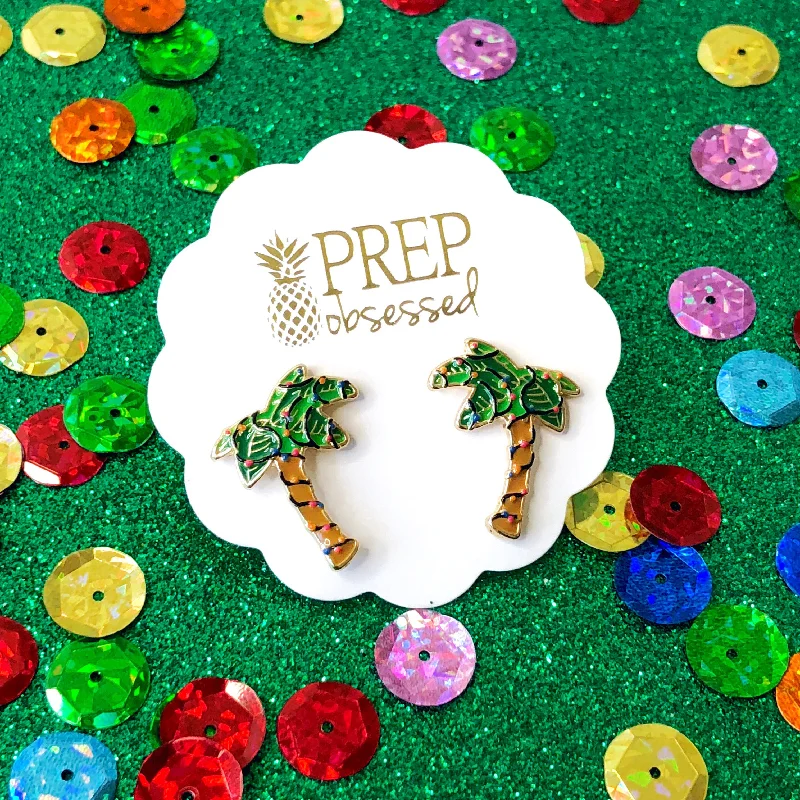 Don't Miss These Dazzling Jewelry Discounts Holiday Palm Tree Signature Enamel Studs by Prep Obsessed