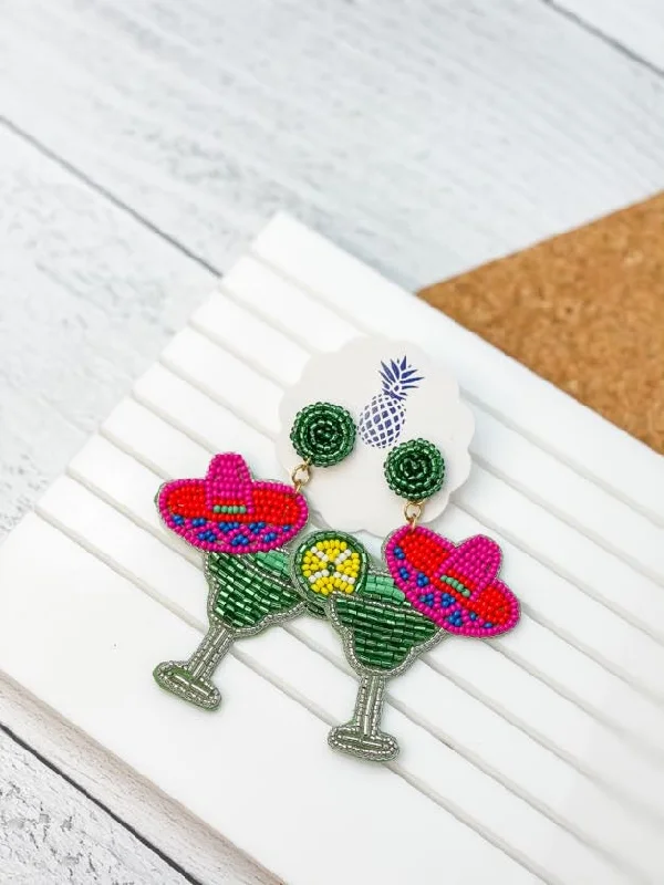 Premium Jewelry Now Available At Special Discounts Margarita Sombrero Beaded Dangle Earrings - Green