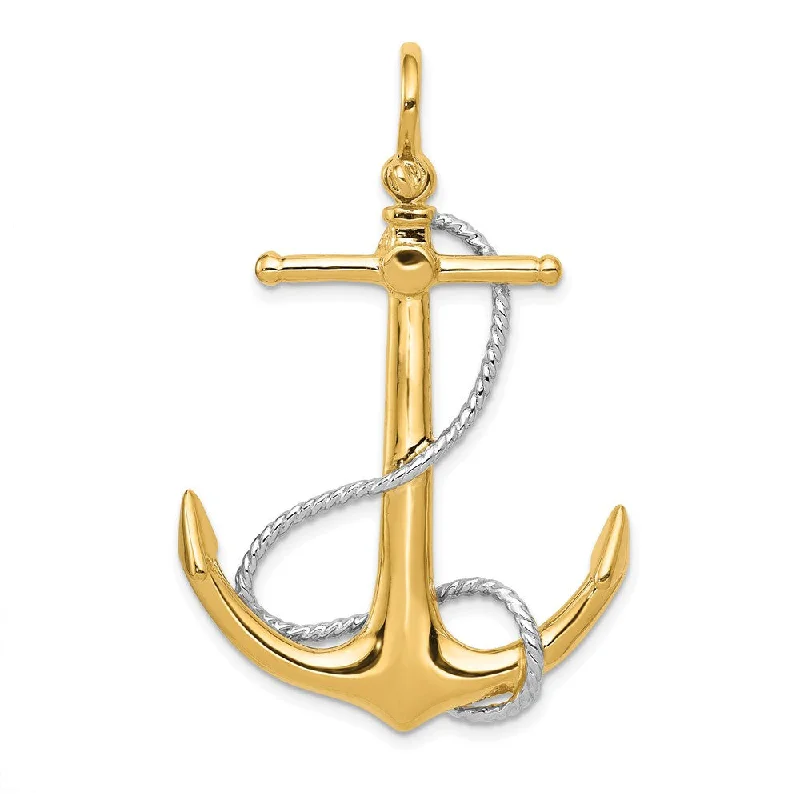 Everyday Jewelry Essentials Now On Sale 14k Two Tone Gold Large 3D Anchor with Entwined Rope Pendant