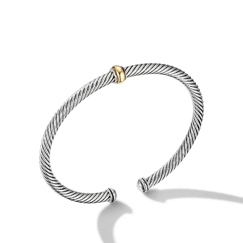 Personalized Jewelry At Special Discount Rates Classic Cable Station Bracelet in Sterling Silver with 18K Yellow Gold\, 4mm