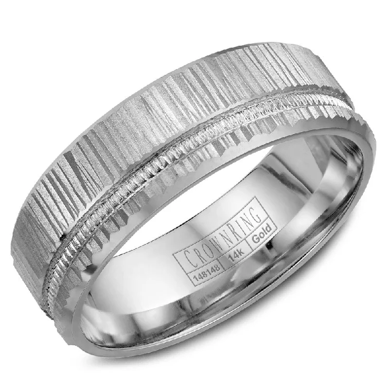 Get Ready To Sparkle – Special Jewelry Discounts CrownRing 7MM Wedding Band with Bark Finish and Milgrain Detailing WB-7924