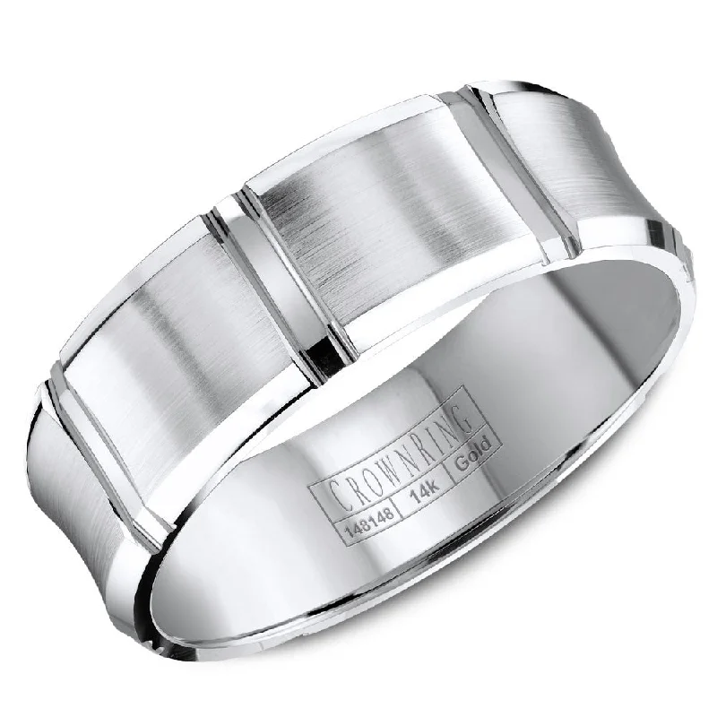 Make Your Outfit Shine With Discounted Jewelry CrownRing 7MM Wedding Band with Brushed Center and Line Detailing WB-8086