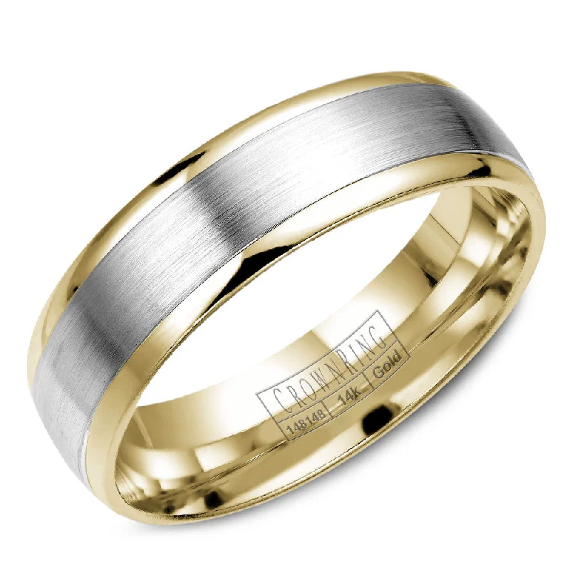Limited-Time Jewelry Sale – Don't Miss These Deals CrownRing 6MM Yellow Gold Wedding Band with White Gold Brushed Center WB-7141