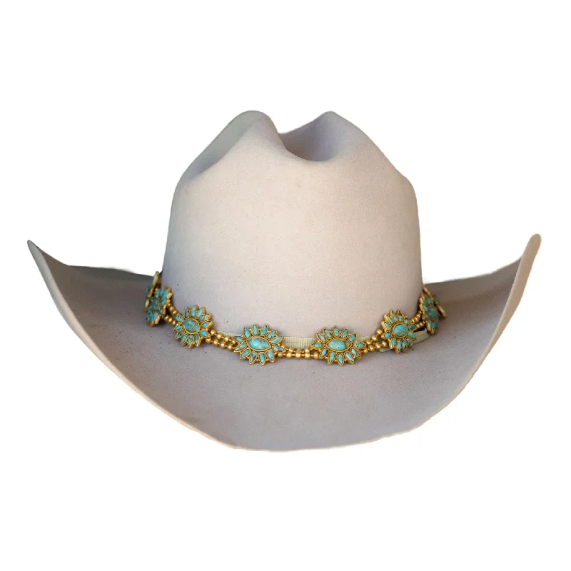 Dainty Floral Jewelry For Feminine Elegance Squash Blossom Hat Band  - Turquoise