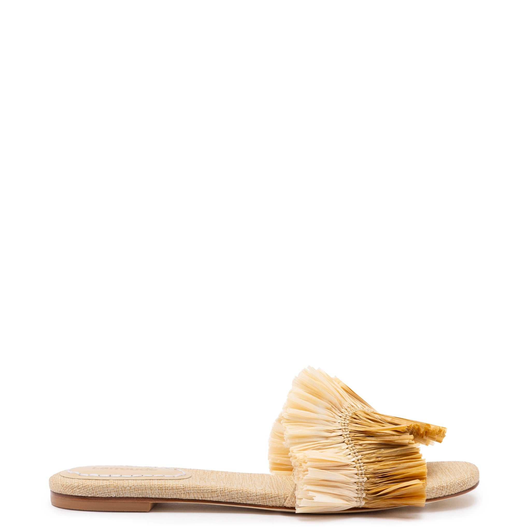Shop Sales Ivy Fringe Flat In Beige Raffia
