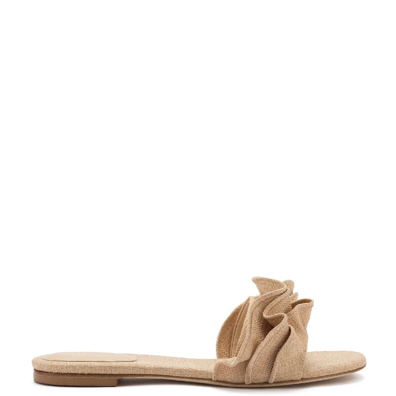 Modern Fashion Sale Ivy Ruffle Flat Mule In Beige Raffia