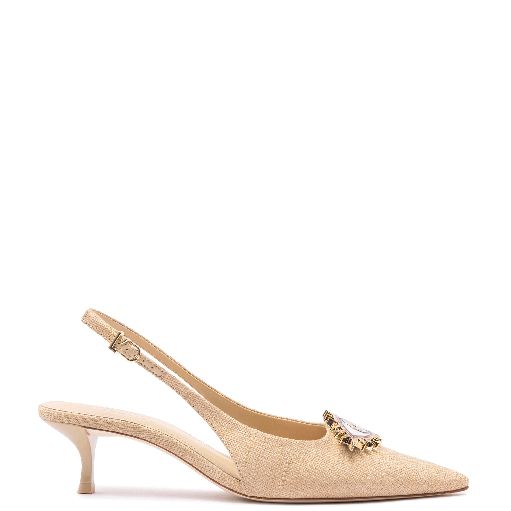 Vintage-Inspired Shoes Deal Larroudé x Libertine Eye Pump Lo In Beige Raffia