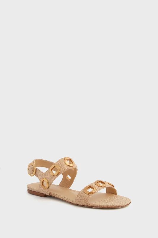 Comfortable Flats Beige Raffia Milan Flats