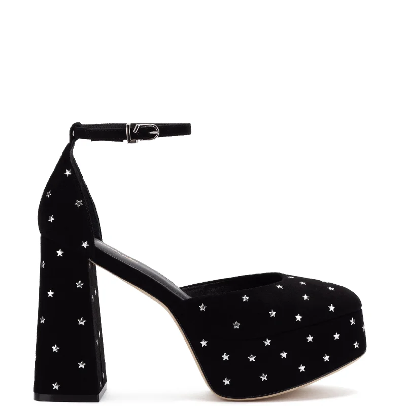 Designer Casual Shoes Ari Pump In Black Suede and Silver Stars