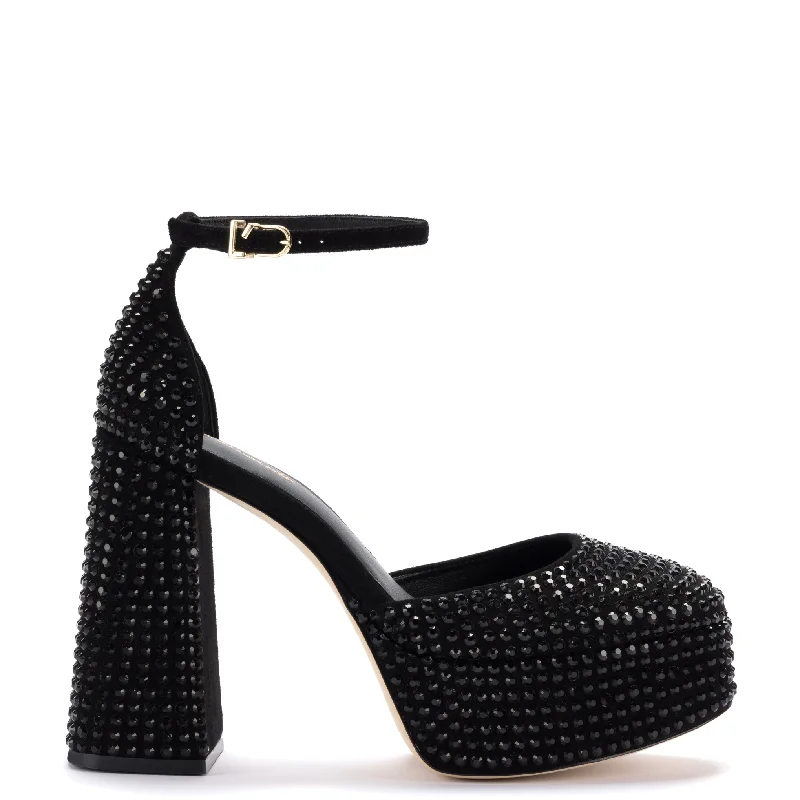 Statement Casual Shoes Ari Crystal Pump In Monochrome Black Suede