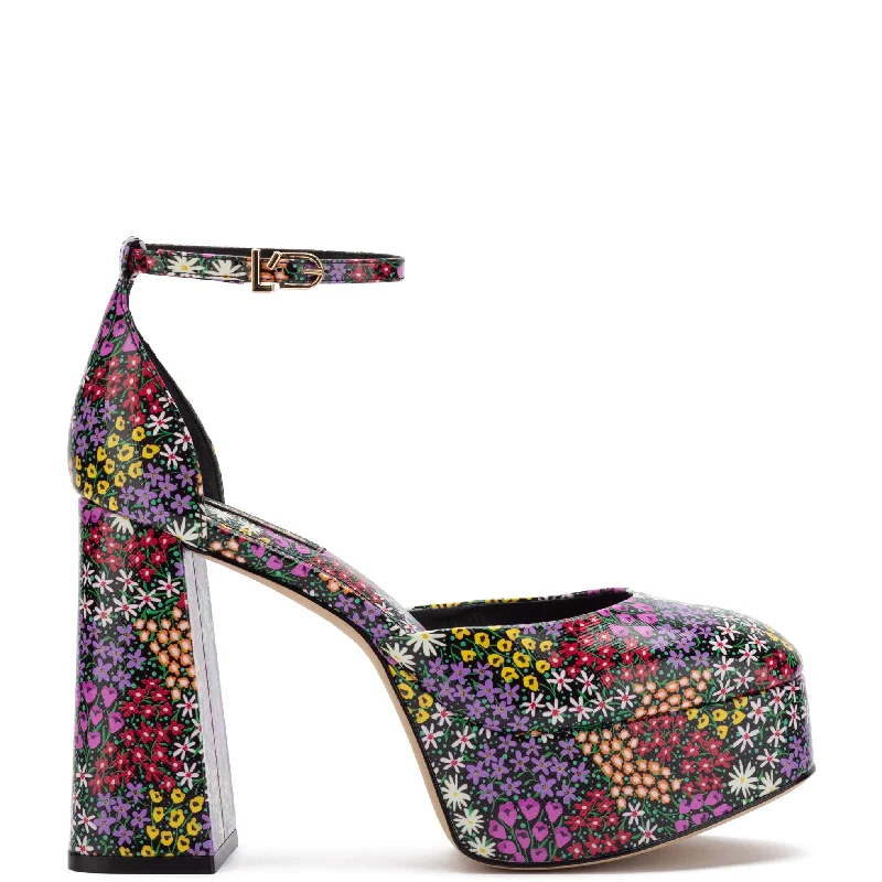 Trendy Outdoor Casual Shoes Ari Pump In Black Mixed Flowers Print Saffiano Patent Leather