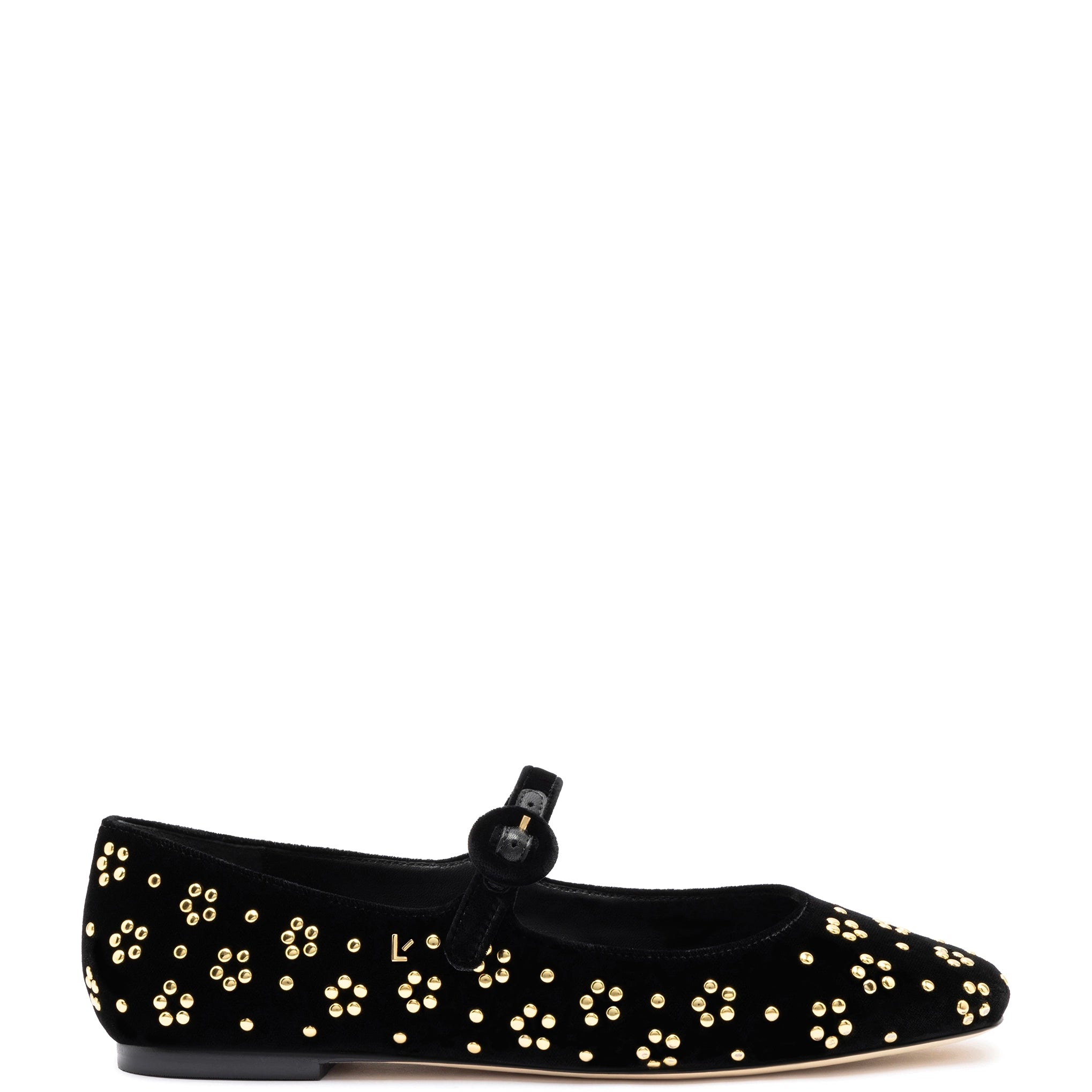 Find Your Unique Flair Blair Ballet Flat In Black Velvet and Gold Studs