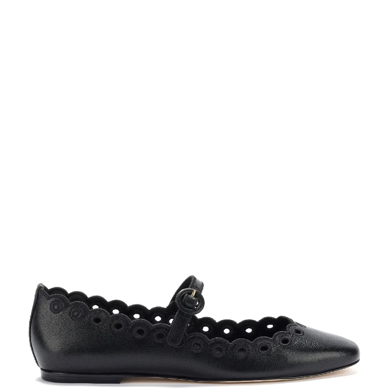 Style Revolution Blair Broderie Ballet Flat In Black Leather