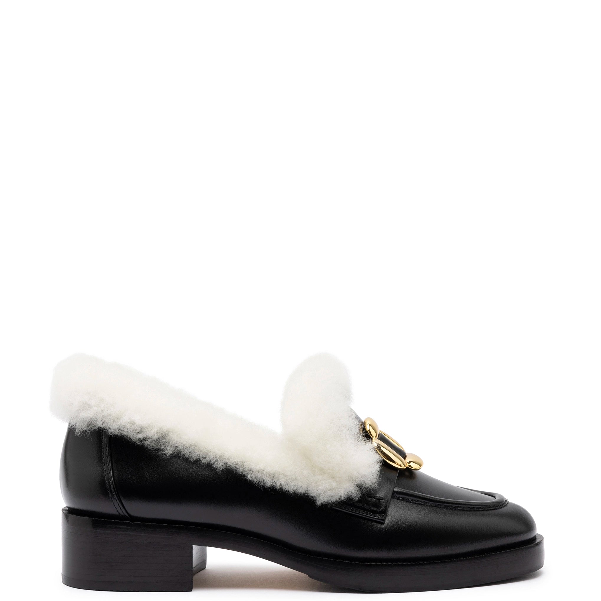 Gift Ideas Bobbie Loafer In Black Leather and Natural Shearling