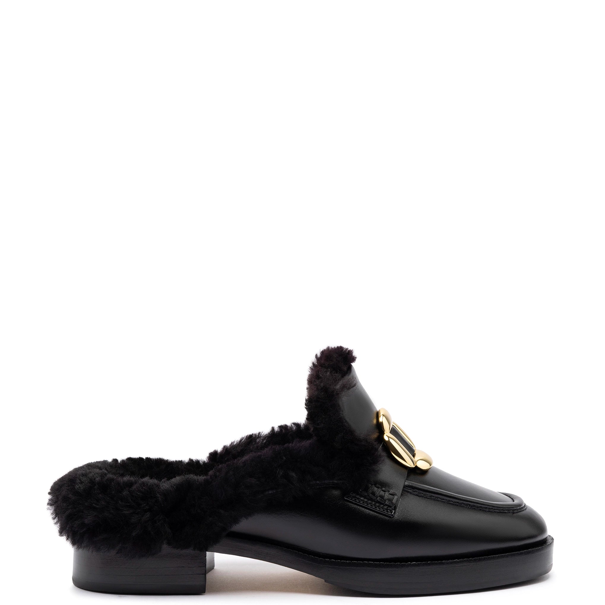 Spring Offer Bobbie Mule In Black Leather and Black Shearling