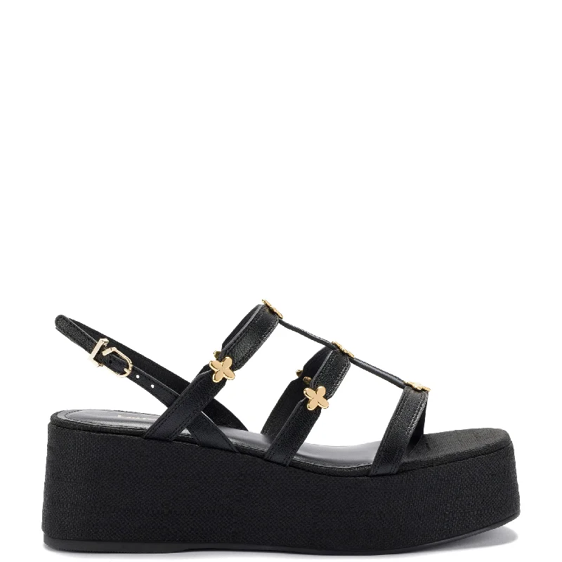 Casual Yet Chic Sales Harmony Flatform Sandal In Black Raffia