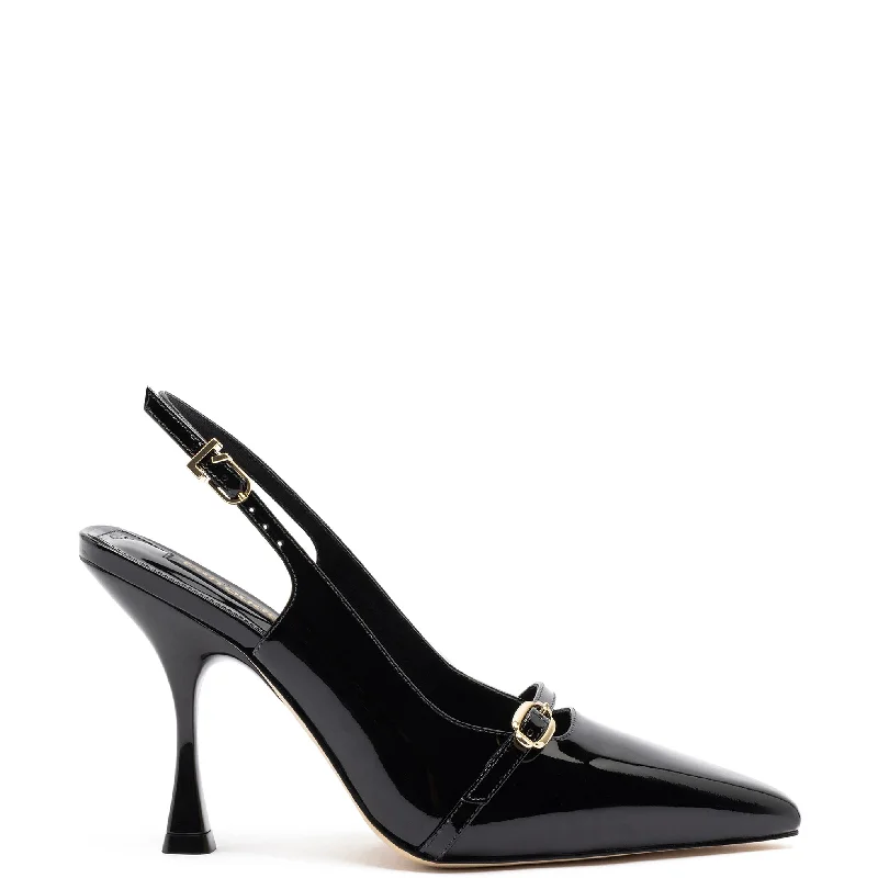 Comfortable Stretchy Shoes Ines Hi Pump in Black Patent Leather