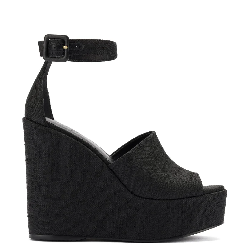Shop Sales Larroudé x Jennifer Fisher Wedge Sandal In Black Raffia