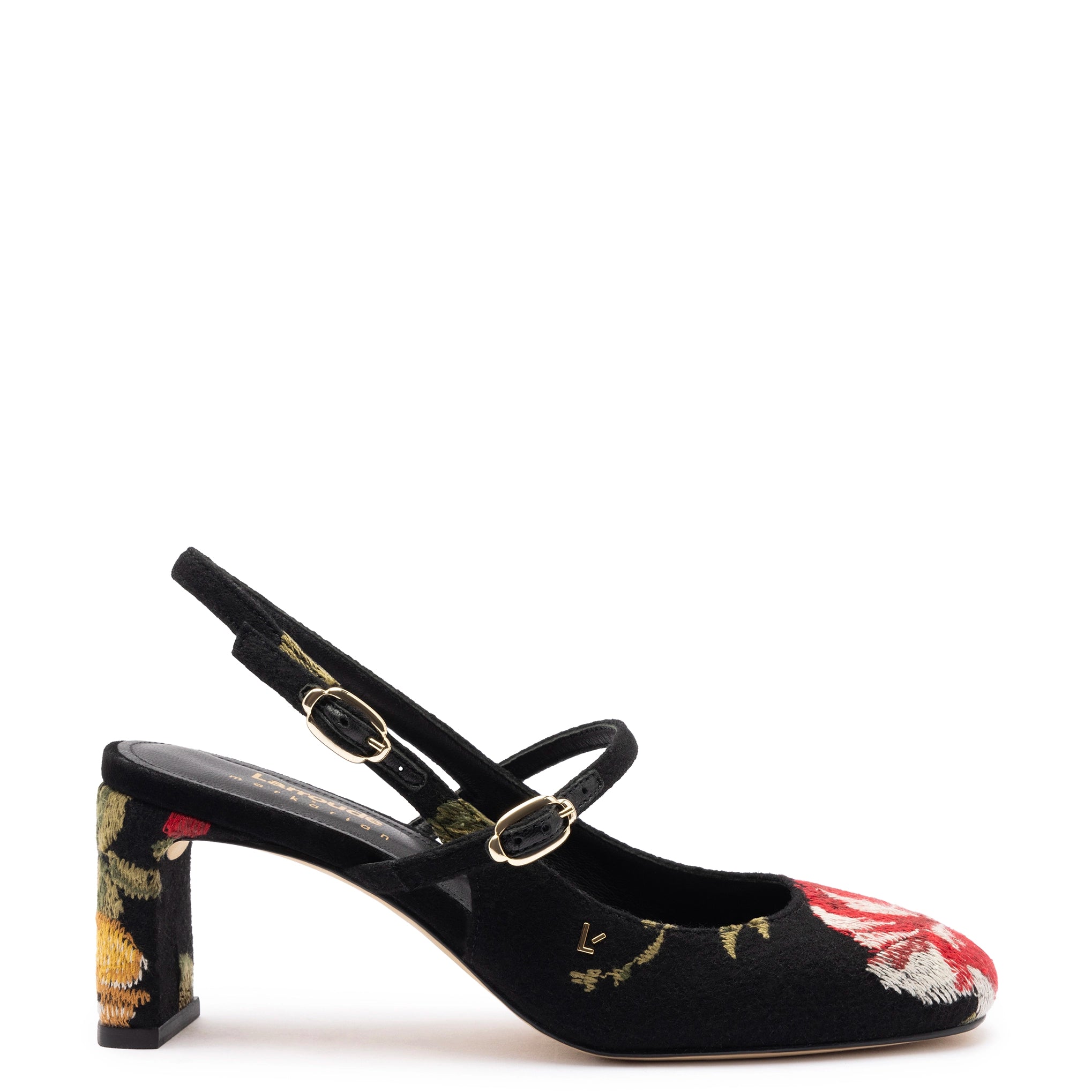 Women's Chic Footwear Larroudé x Markarian Pump In Black Wool and Floral Embroidery