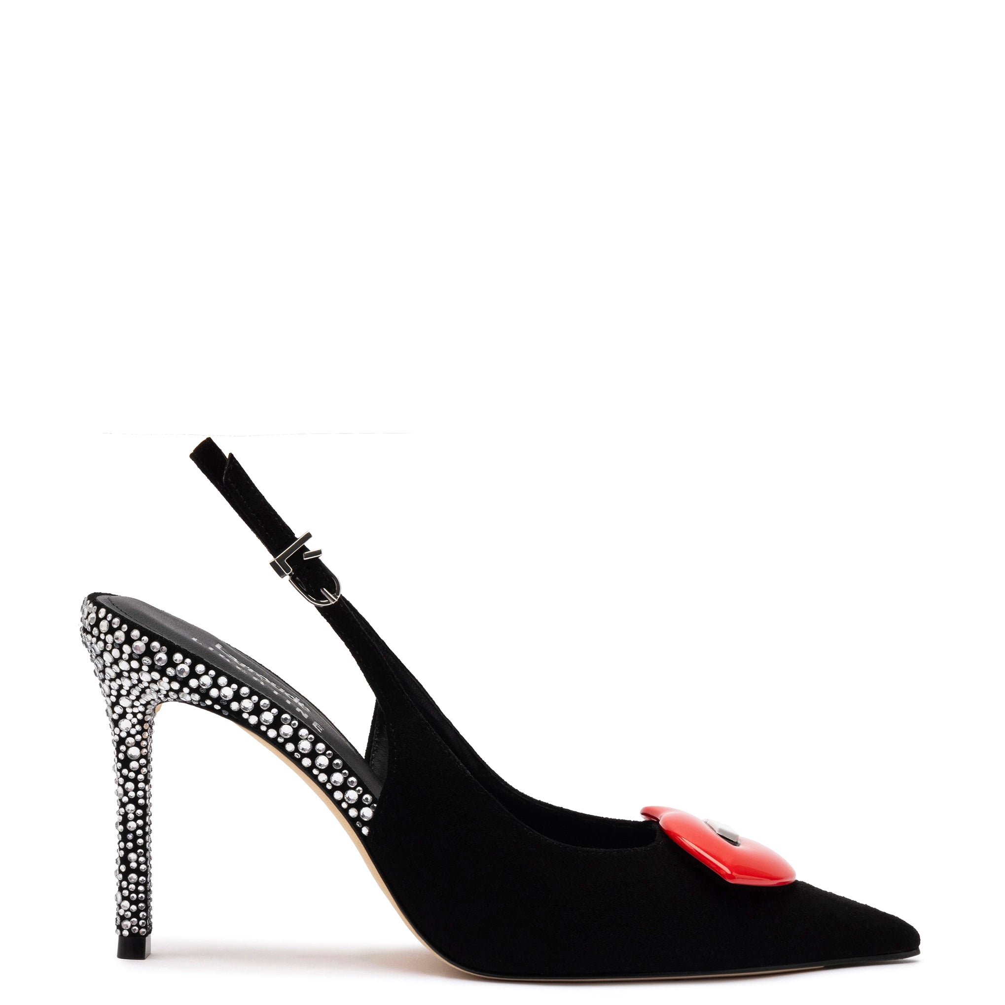 Sustainable Footwear Sale Larroudé x Libertine Lips Pump Hi In Black Suede and Crystals