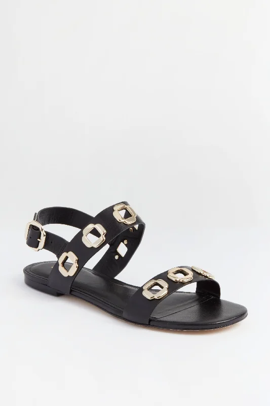 Comfortable Stretchy Shoes Black Leather Milan Flat Sandals