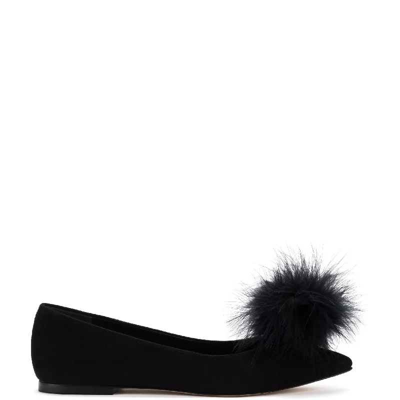 Comfortable Fashionable Shoes Lee Pompom Flat In Black Suede