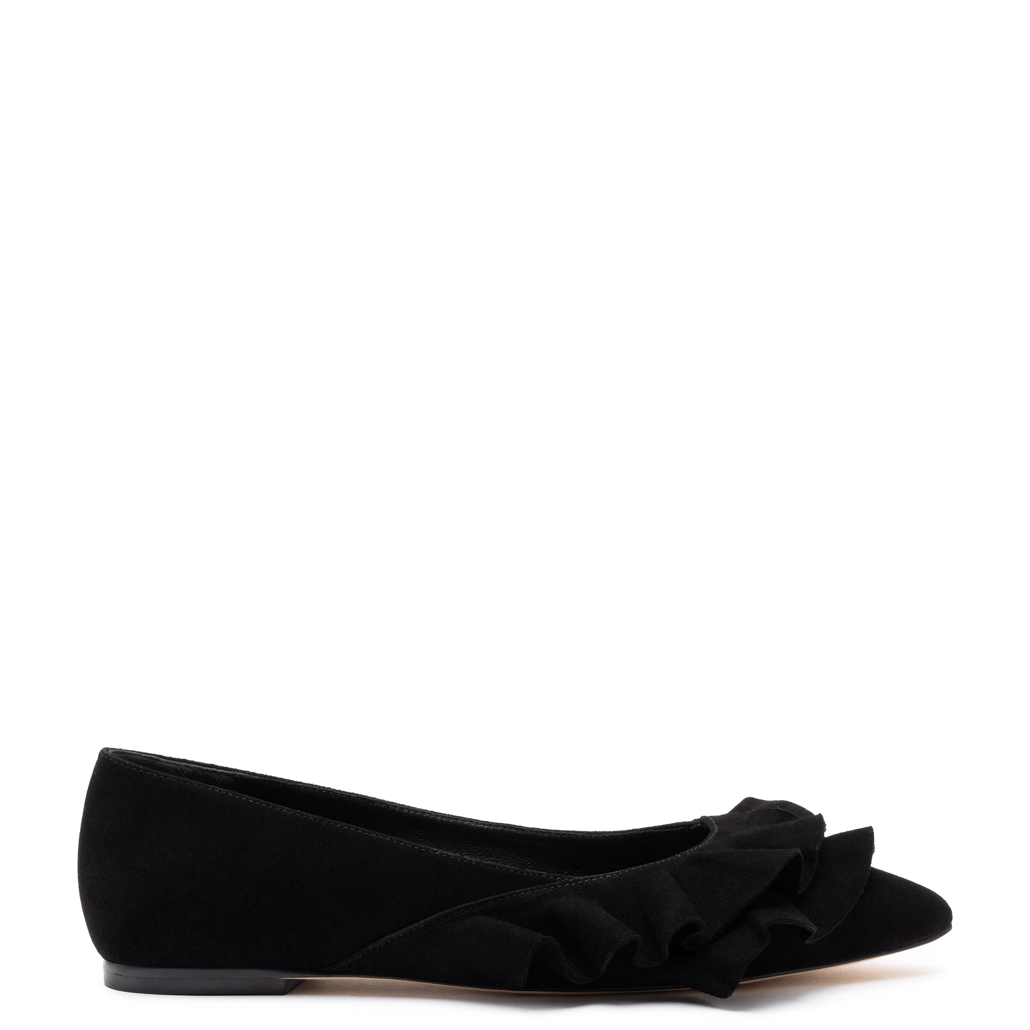 Street Chic Discounts Lee Ruffle Flat In Black Suede