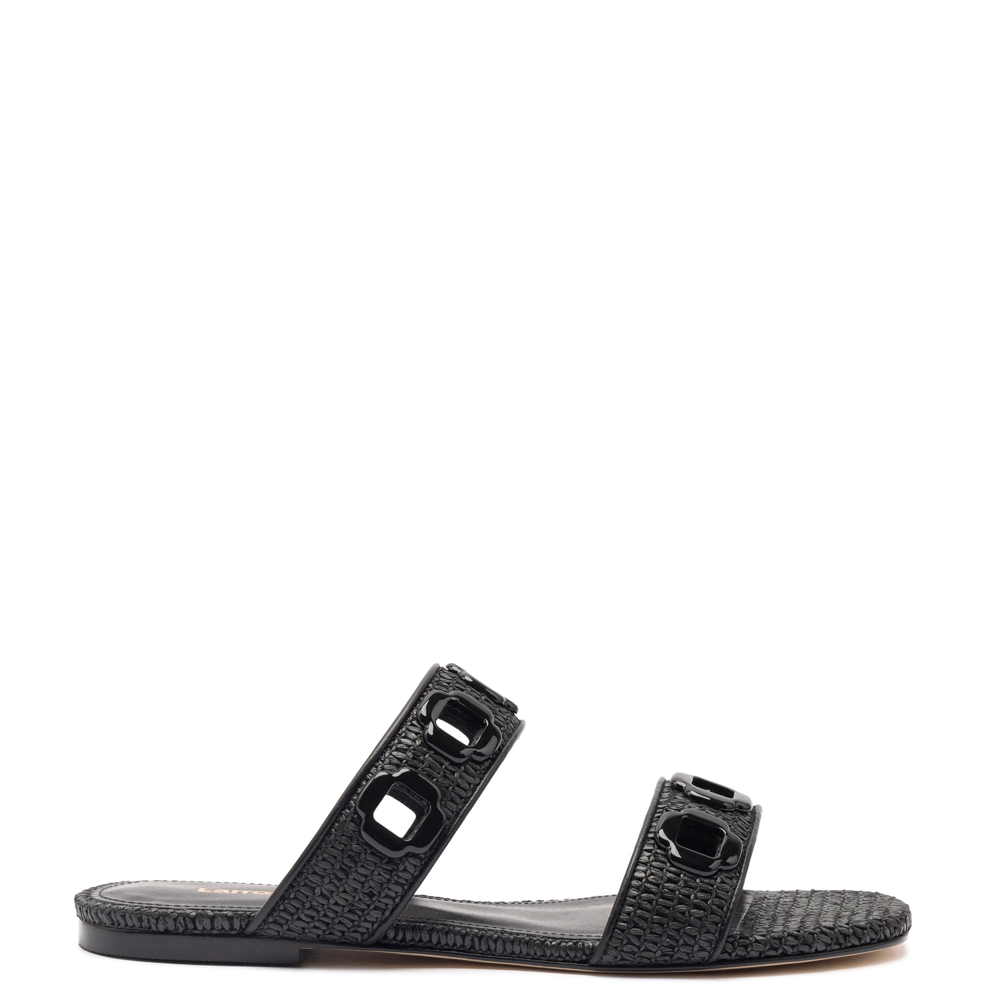Shop The Hottest Deals Milan Flat Mule In Black Wave Raffia