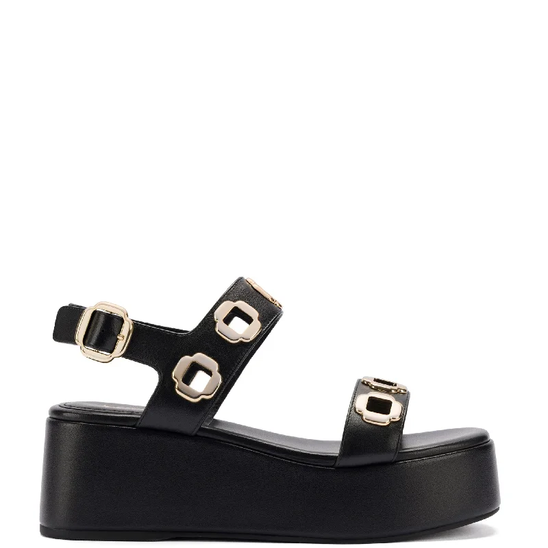 Romantic Chic Deals Milan Flatform Sandal In Black Leather