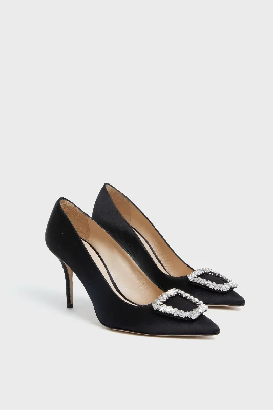 Comfortable Motion Flexible Shoes Black Sophia Heels with Jewels