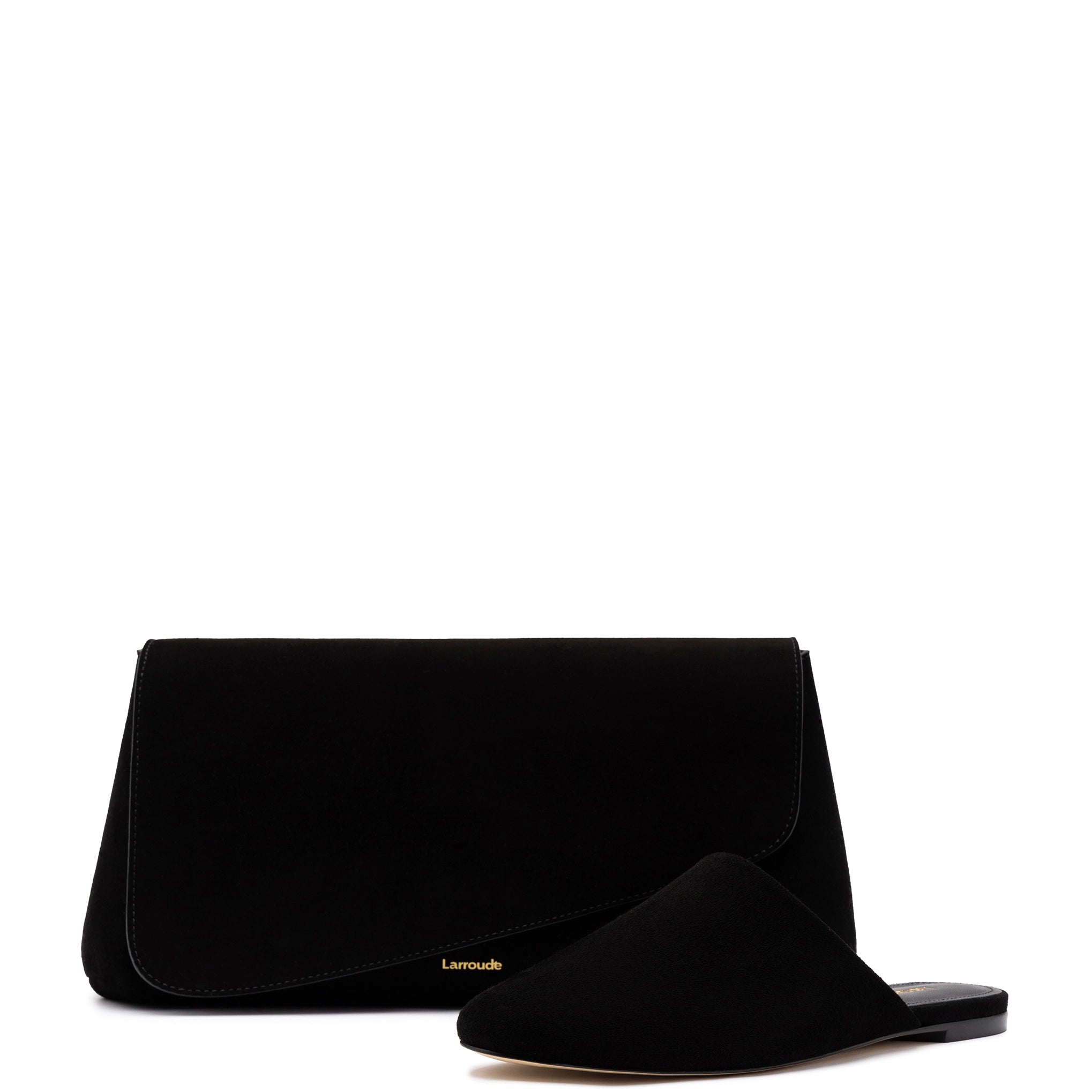 Avant-Garde Style Promotions Venice Flat Mule and Pouch Kit In Black Suede