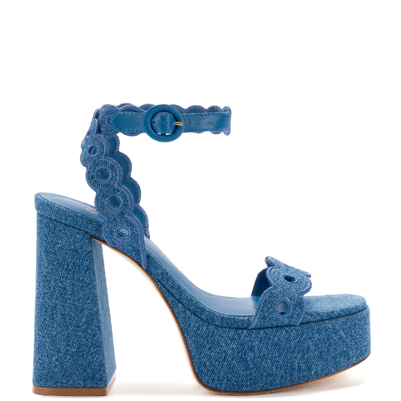Edgy Fashion Deals Dolly Broderie Sandal In Blue Stoned Denim