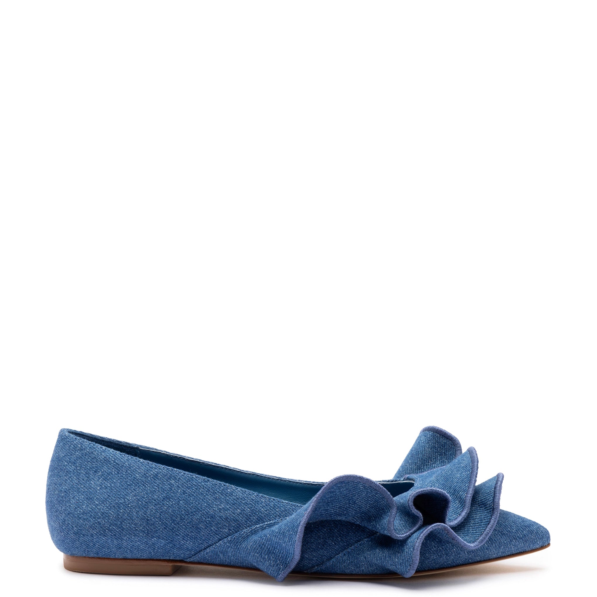 Vibrant Style Promotions Lee Ruffle Flat In Blue Denim