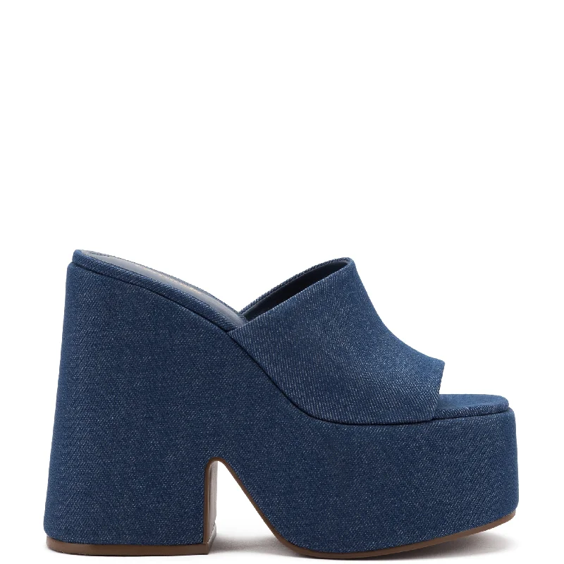 Casual Chic Footwear Offers Wanda Platform Mule In Blue Denim