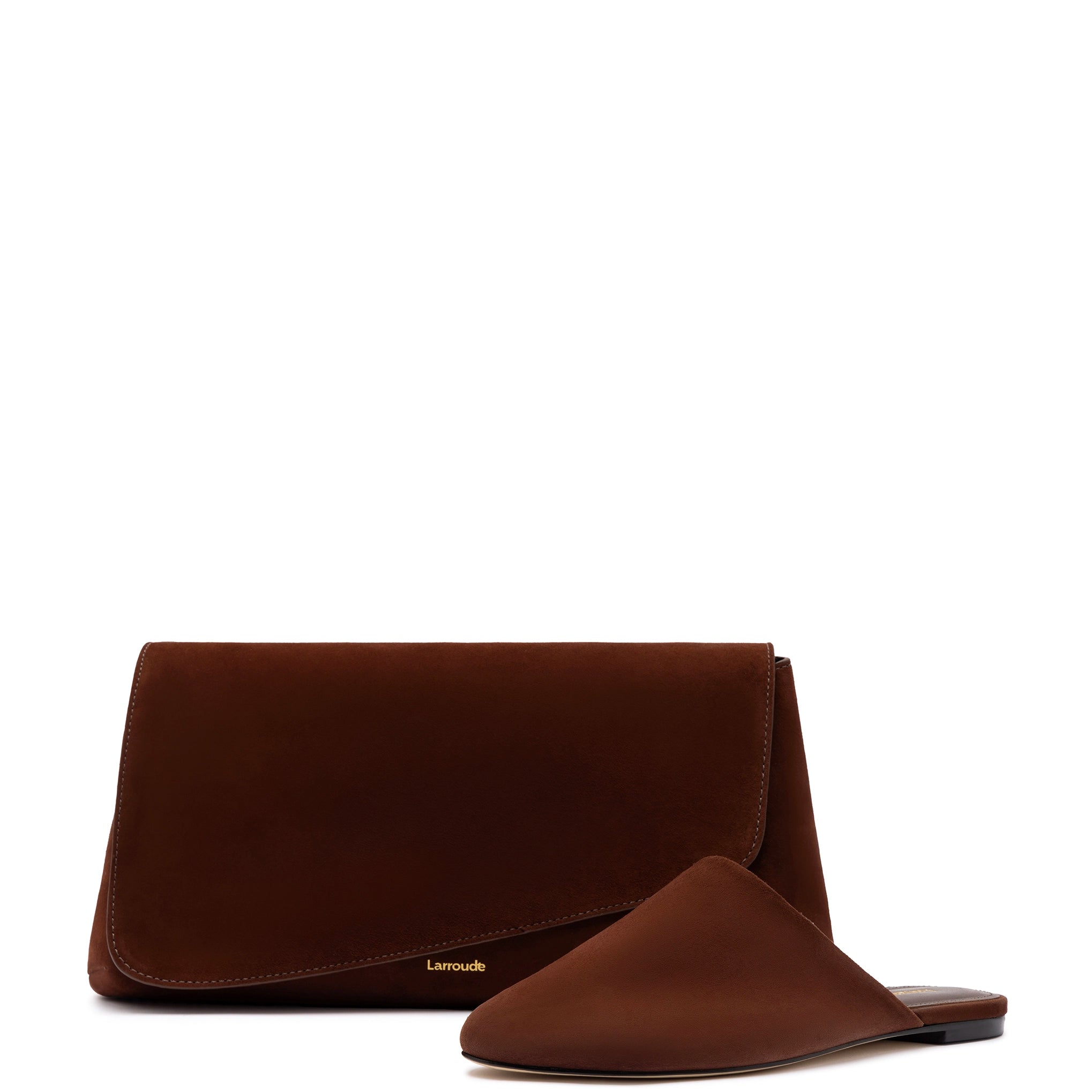 Modish Fashion Discounts Venice Flat Mule and Pouch Kit In Brown Suede