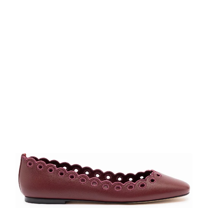 Trendy Outdoor Casual Shoes Meghan Broderie Flat In Burgundy Leather