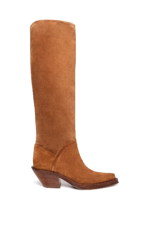 Ride The Style Wave Camero Knee-High Cowboy Boot in Cognac Suede