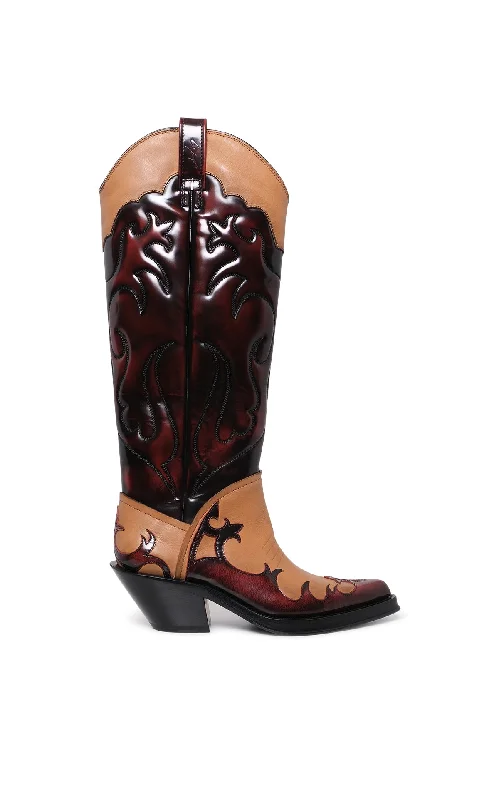 Bid Farewell To The Old Season Capitana Cowboy Boot in Light Brown & Red Pearlized Leather