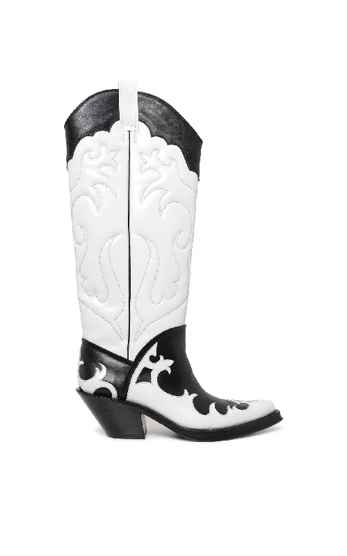 The Latest Fashion Trends Capitana Cowboy Boot in White & Black Pearlized Leather