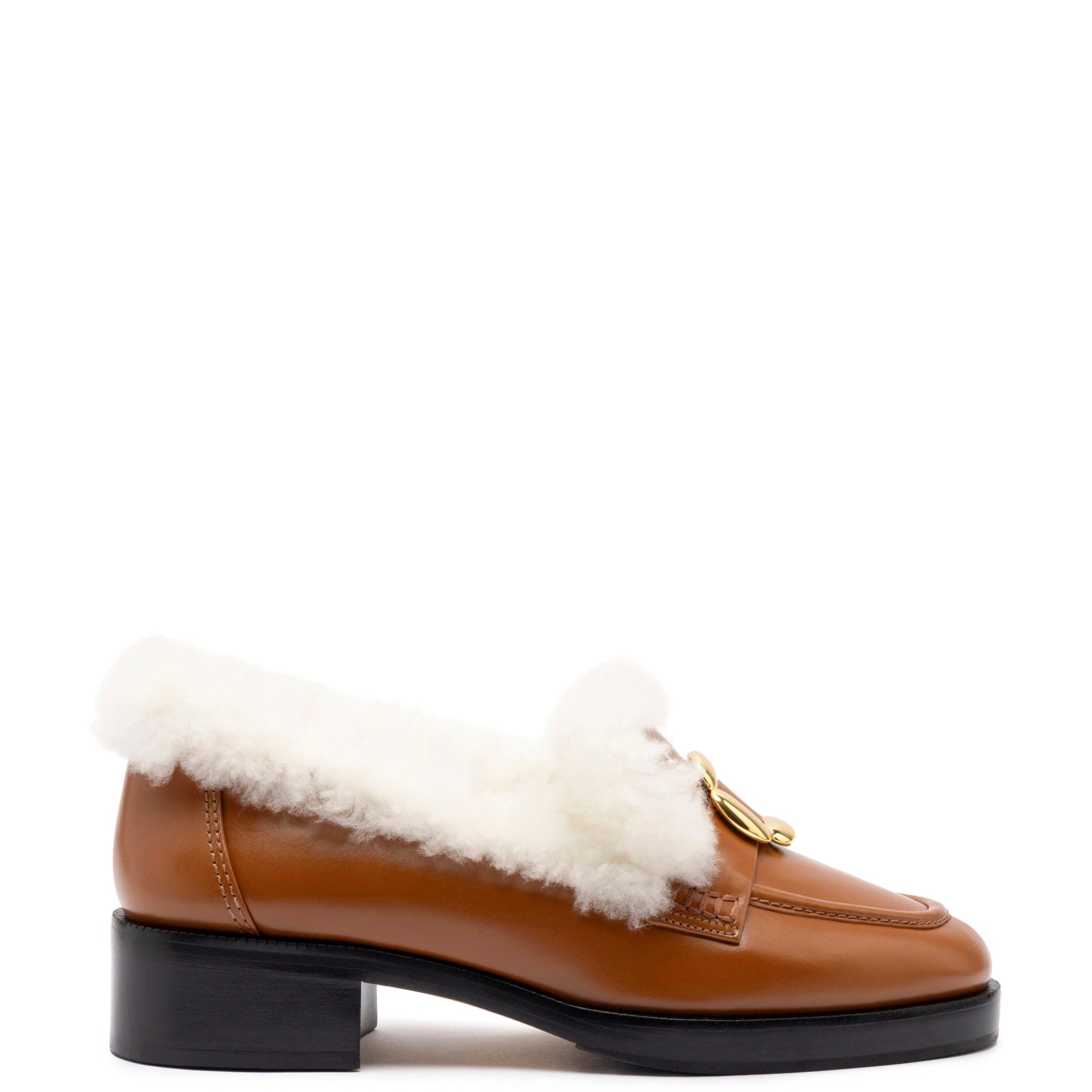 New Arrivals Bobbie Loafer In Caramel Leather and Natural Shearling